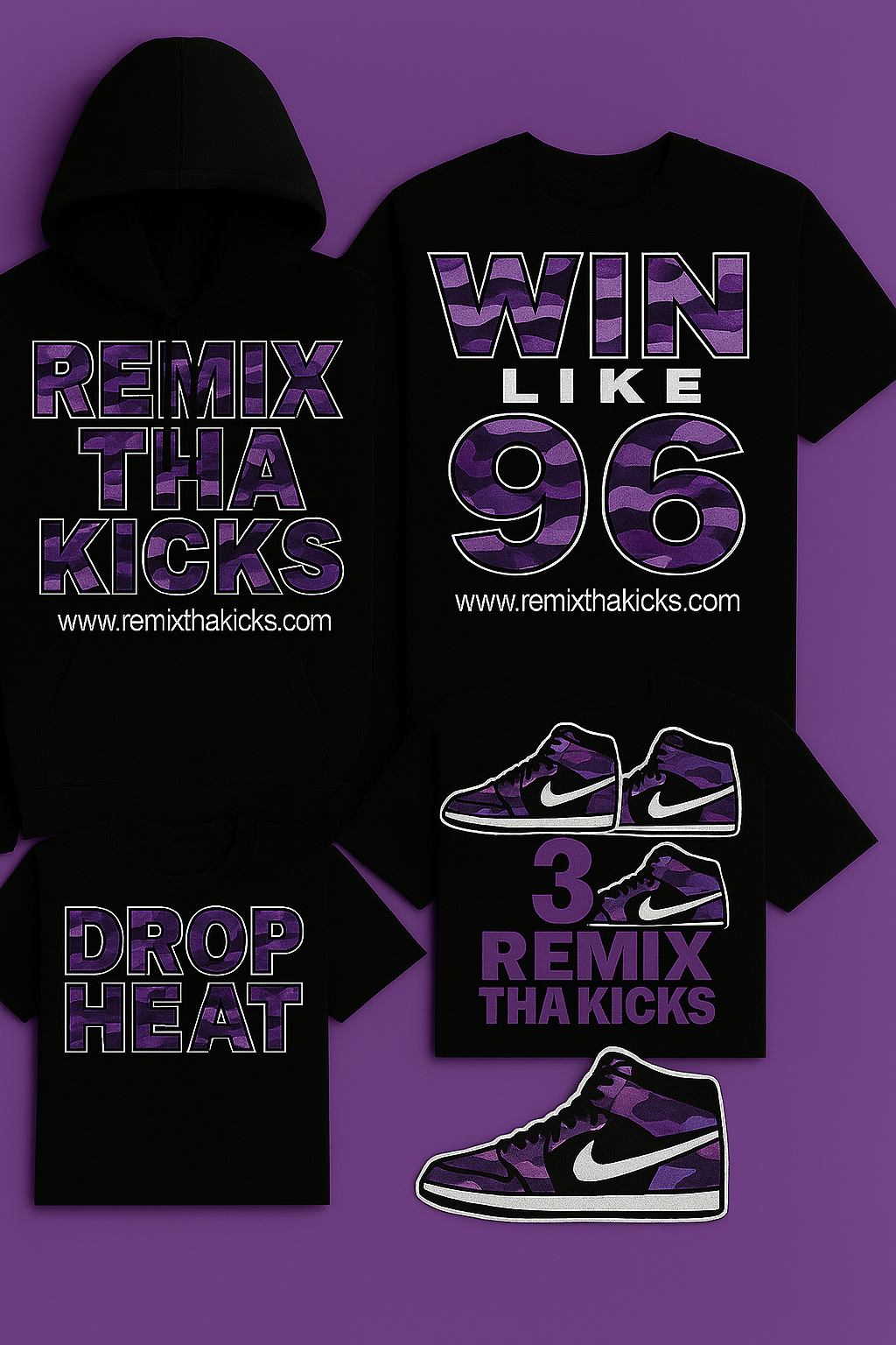 Remix Tha kicks Black and purple camo set